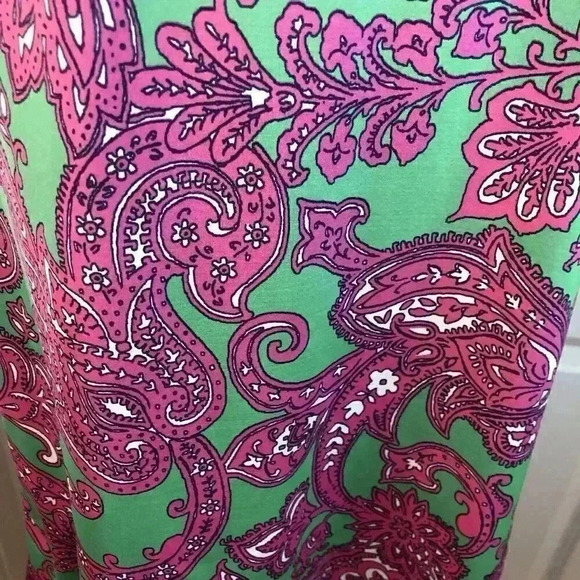 Crown & Ivy Size Small Pink And Green Paisley Sheath Dress Stretch V-Neck - Picture 2 of 5
